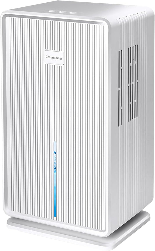Elektrische luchtontvochtiger, 1 l/T (3 l watertank), luchtontvochtiger onder 40 dB met ontdooien, gekleurd nachtlampje voor 30 m²-70 m², woning, badkamer, kelder, wit