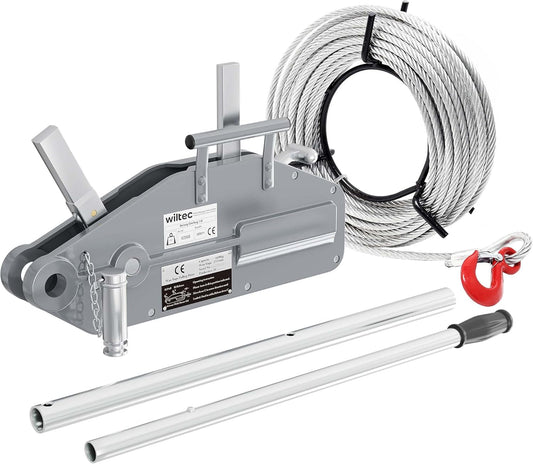 Kabellier – Handlier, Handkabellier, Kabeltakel, Handtakel – 1600 kg Draagvermogen – 20 m Kabel Ø 11 mm met Veiligheidspen en Lasthaak