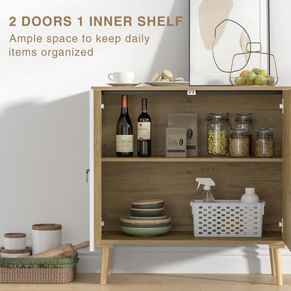 Dressoir gesneden keukenkast, vintage buffetkast, houten opbergkast met verstelbare plank, poten van massief hout, voor woonkamer, keuken, eetkamer, 80 x 35 x 80 cm