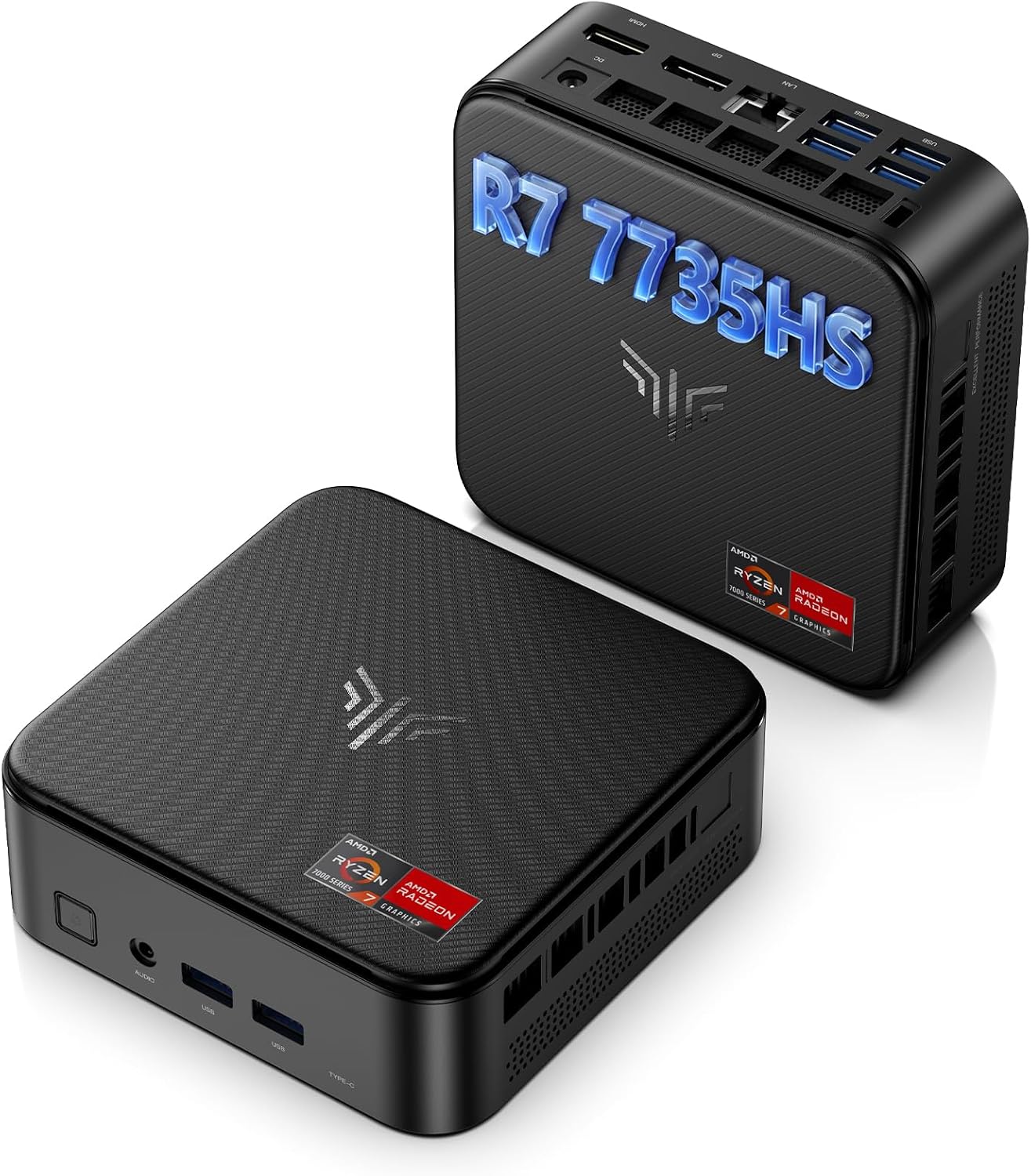 NiPoGi E3B Mini PC ΑΜD Ryzen 7 7735HS(8C/16T, bis zu 4,75 GHz), 16 GB LPDDR5 5500MT/s 512 GB M.2 NVMe PCIe 3.0 SSD Mini Desktop Computer W-11 Pro für Schule/Büro/Zuhause, 4K Triple Display, WiFi 6