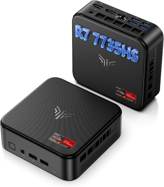 NiPoGi E3B Mini PC ΑΜD Ryzen 7 7735HS(8C/16T, bis zu 4,75 GHz), 16 GB LPDDR5 5500MT/s 512 GB M.2 NVMe PCIe 3.0 SSD Mini Desktop Computer W-11 Pro für Schule/Büro/Zuhause, 4K Triple Display, WiFi 6