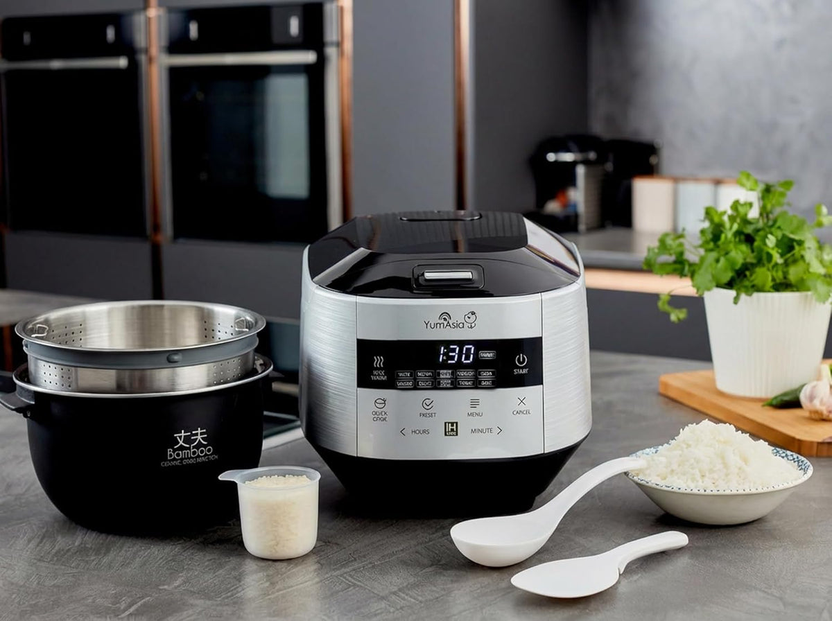Rijstkoker – Multicooker – Stoomkoker – Slowcooker – Metallic Zilver – Inductieverwarming (IH) – 7 Rijstprogramma’s