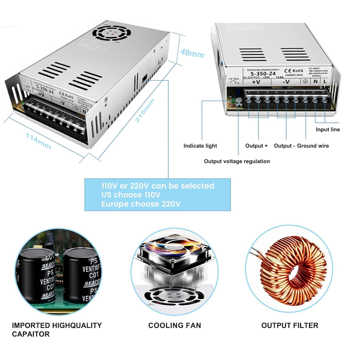 CNC Controller Kit 5 assen met Nema 23 stappenmotor 3Nm 425 oz.in 3A, DM556 stappenmotordriver, 350 W voeding, USB Mach3 besturingskaart, CNC-kit voor machine-graveermachine