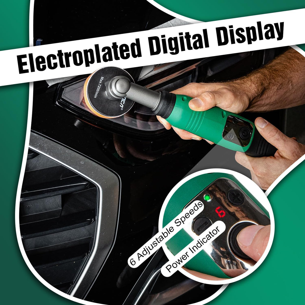 BATOCA S6 Mini Auto Polijstmachine,Accu Polijstmachine voor Detailing,25mm/75mm Koplamp Polijst Machine Set,Roterende&Excentrische polijsten,6 Snelheden 1000-5000PRM,Multifunctioneel Polijsten