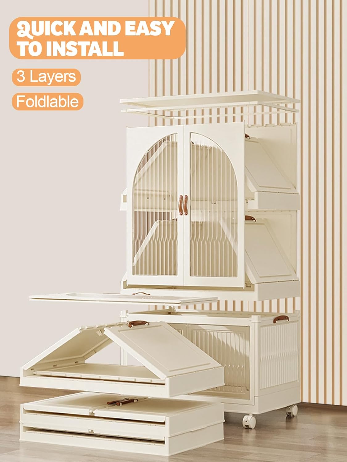 Kalolary 3 Verdiepingen Garderobe, Draagbare Garderobekast voor Hangkasten Portable Storage Wardrobe met 10 Hangers Kinderkast Opvouwbare Kledingkast voor Het Ophangen Van Kleding Opslagruimte