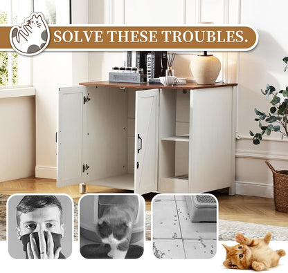 Kattenbakkast – Kattenbakmeubel – Kattenbakverstopper – Kattenbakkast – Kattenbakkastje – Grote Afmeting 105x68x89 cm – Verstelbare Opbergrek & Kattenbakverzamelaar – Wit
