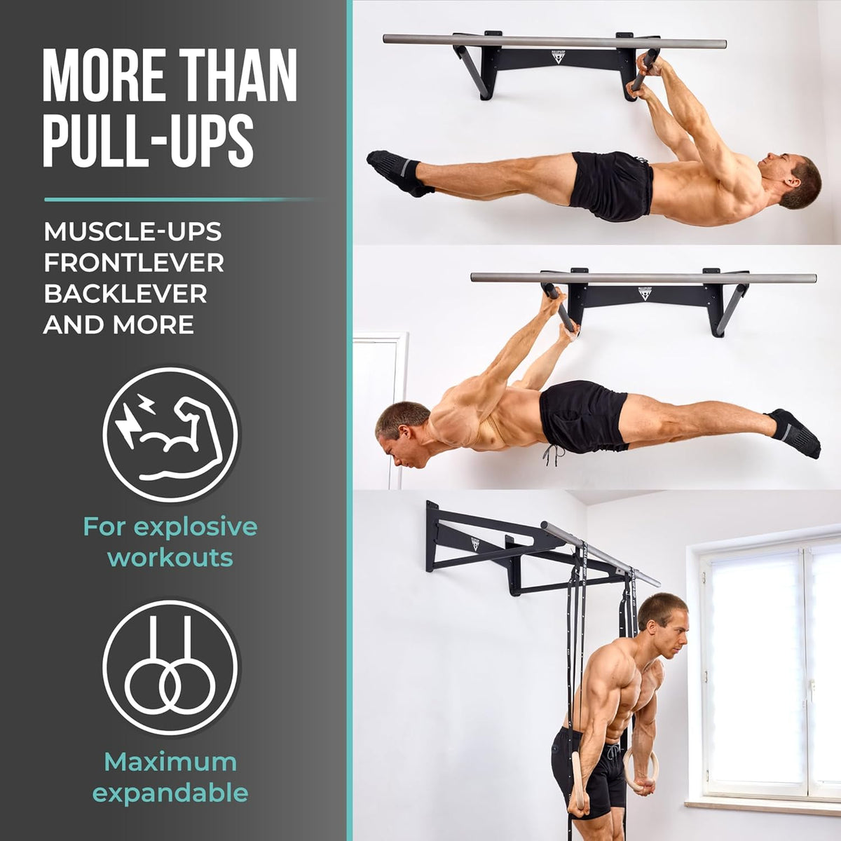 PULLUP & DIP - Muscle Up Pull-Up Bar for Wall – Outdoor & Indoor | Calisthenics | Stainless Steel Weatherproof Pull-Up Bar for Front Lever, Back Lever & Home Gym - QUORE