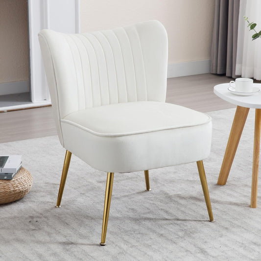 chairus Velvet Tub Chair No Armrests, Single Sofa Chair with Metal Legs, Accent Upholstered Chair, Modern Lounge Chair for Balcony, Living Room (Beige-1) - QUORE