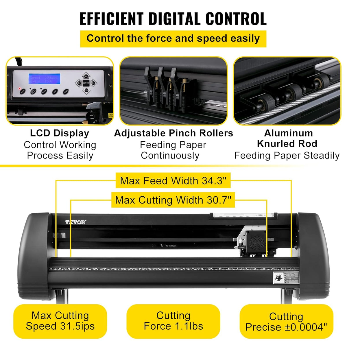 VEVOR Vinyl snijplotter 870 mm, led-snijplotter, nauwkeurige handmatige positionering, software ondersteunt MAC- en Windows-systemen, instelbare kracht en snelheid, voor het maken van etiketten