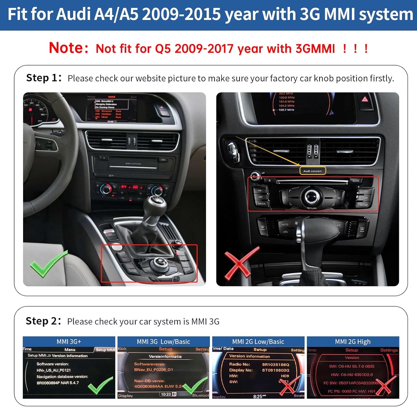 Road Top 12.3 Inch Car Radio Wireless CarPlay Touch Screen for Audi A4 A5 2009-2015 Year with 3GMMI, Car Radio Stereo Multimedia Screen, Support Wireless Android Auto, Navigation, Mirrorlink - QUORE