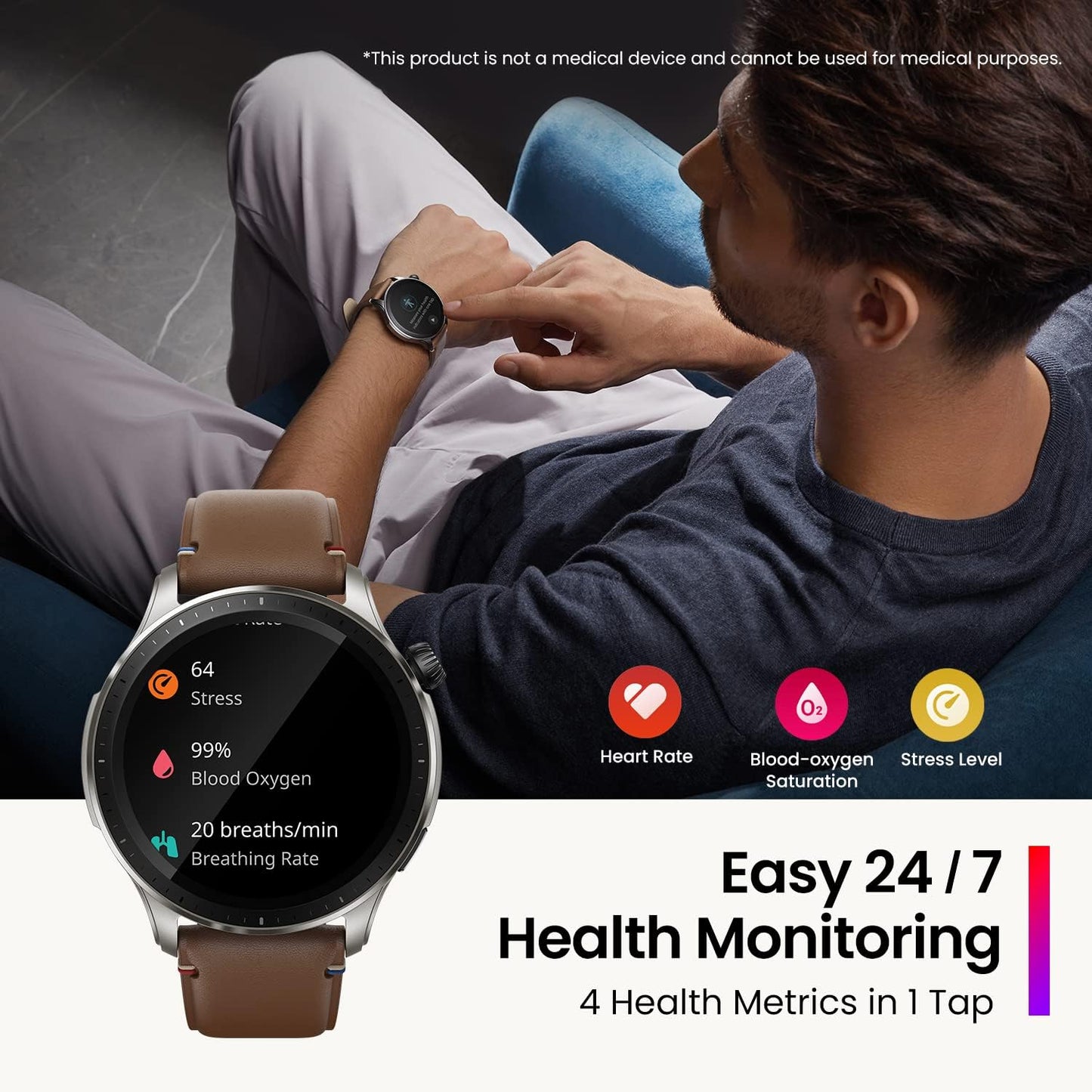 Amazfit GTR 4 Smartwatch voor iOS, Android, GPS-tracking, 150 sportmodi, bluetooth-telefoongesprekken, muziekopslag, 14 dagen batterijduur, Alexa