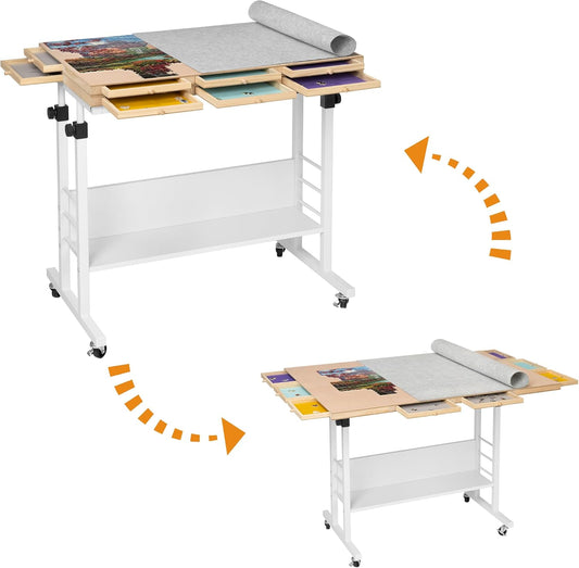 Tektalk 2000/1500/1000 Stuk opvouwbaar puzzelbord met hoogteverstelling, legpuzzeltafel met hoes en 8 sorteerladen/laden, puzzelezel met poten, omsloten met 4 rolwielen