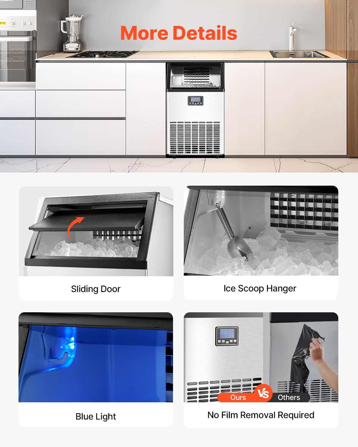 VEVOR Commerciële ijsmachine, 24 uur, 45 ijsblokjes in 15 minuten, vrijstaande ijsmachine met 13 lbs grote opslagcapaciteit voor bar, kantoor, restaurant