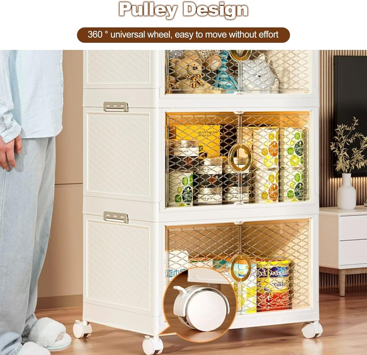 Ergocar Opvouwbare opbergdozen, dubbele opening, stapelbare plastic opbergdozen met deksel en katrol, duurzame opbergorganizer met hoge capaciteit, voor slaapkamer, woonkamer, kledingkast, kantoor