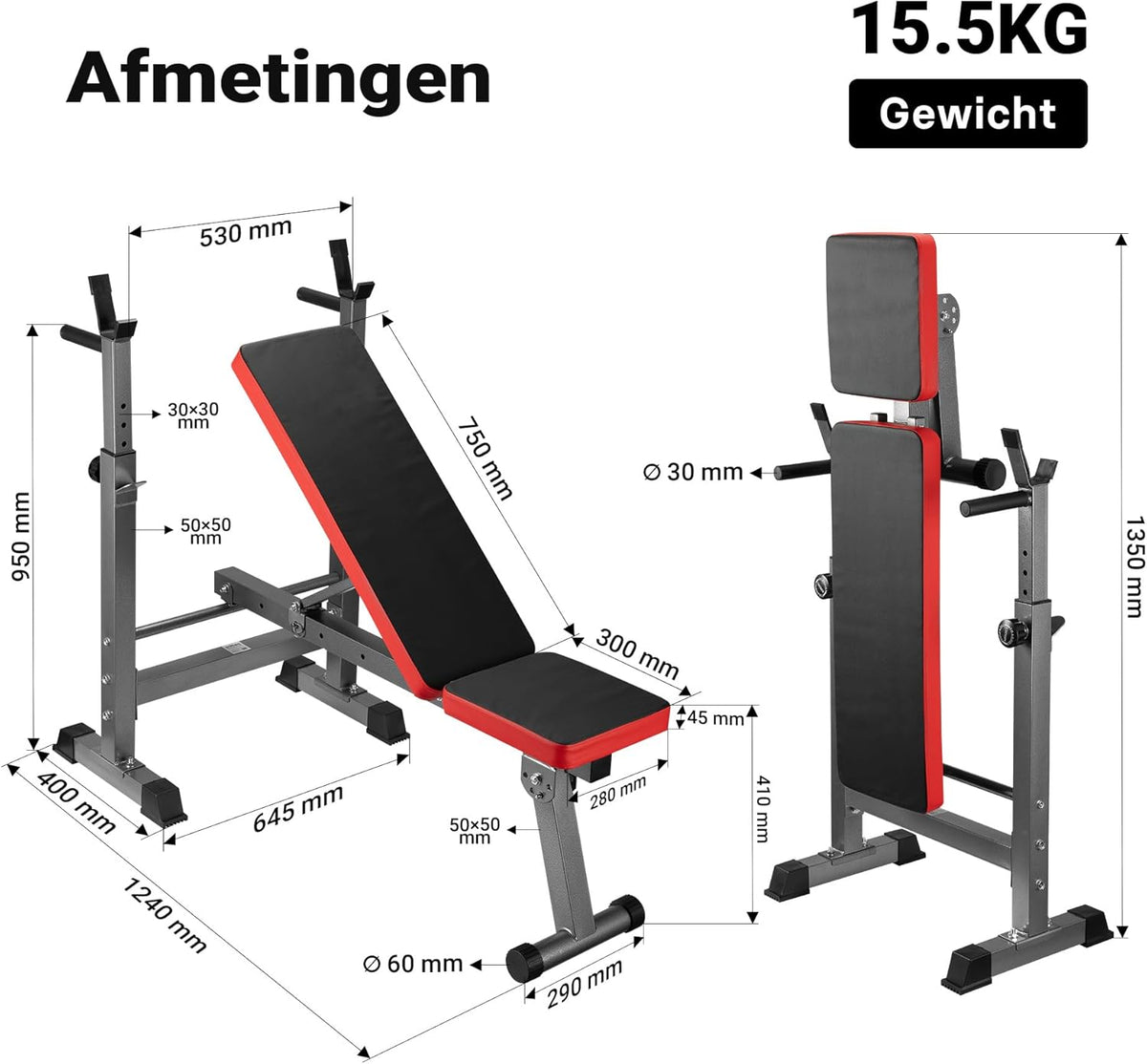 LUXTRI Folding Weight Bench up to 230 kg Training Bench with Dumbbell Holder, 2-in-1 Lounger Fitness Bench