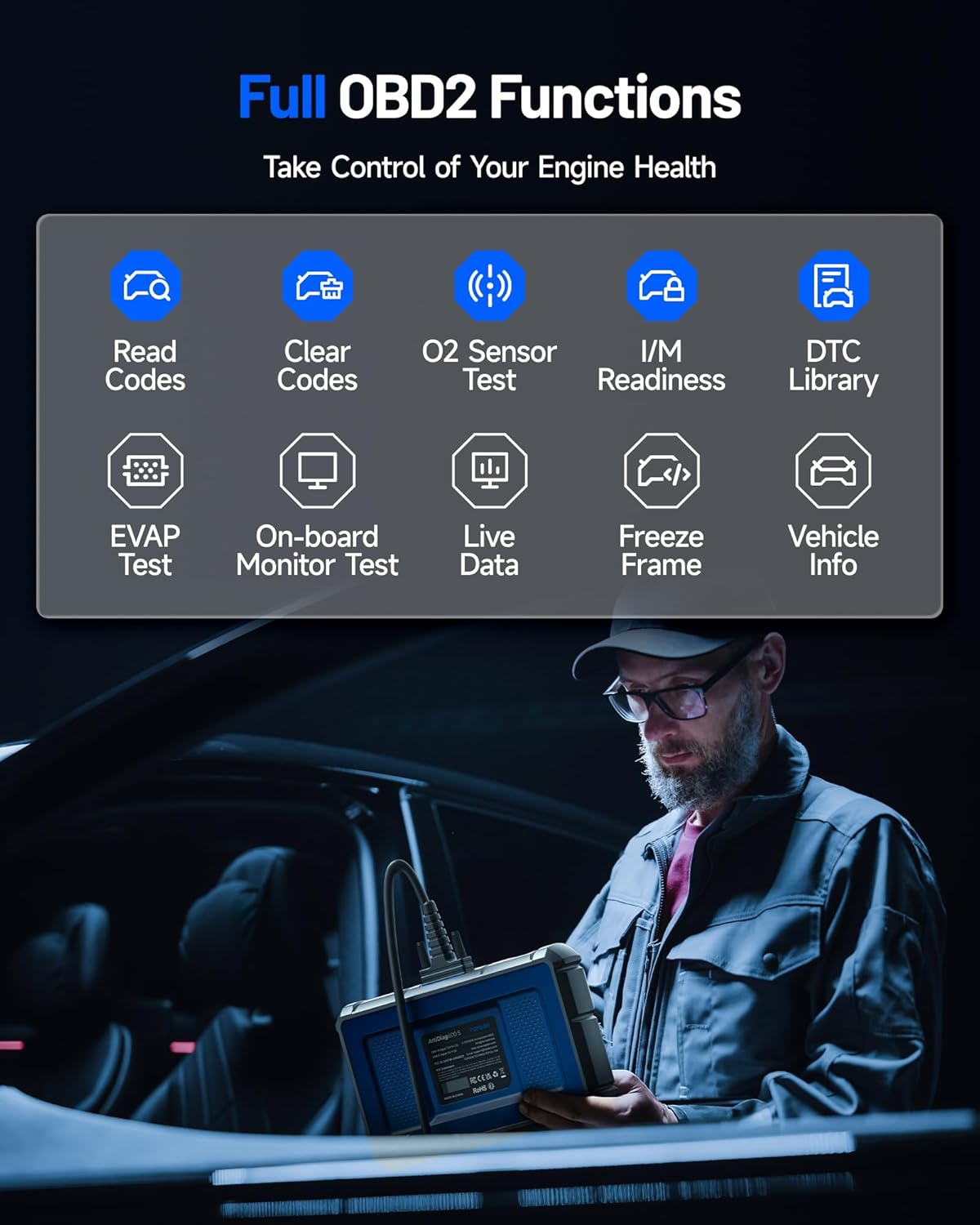 TOPDON ArtiDiag600S OBD2-codelezer, autodiagnosetool voor 4 systemen: motor/ABS/airbag/AT, 8 resetfuncties voor olie/rem/SAS/BMS/ABS/DPF/TPMS/gasklep, levenslange gratis update