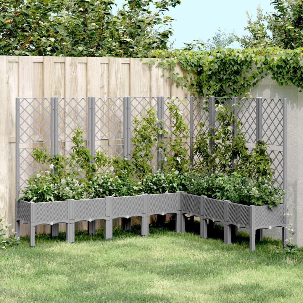 vidaXL Planter with trellis 200x160x142 cm polypropylene light grey, flower pot, outdoor pot, plant pot, flower box, plant pot, garden pot - QUORE