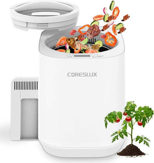 CORESLUX Electric Compost Bin for Kitchen, Transform Food Waste Into Natural Compost,Composter Kitchen, Automatic Kitchen Compost Bin, White - QUORE