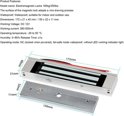 YAVIS Tuya WiFi Kit met Screen Vingerafdruk Access Controller IP68 Waterdichte Touch Keyboard RFID/IC Card Reader WG26/34180kg Elektrisch Magnetisch Slot, 3A Voeding, Deurbel, Knop