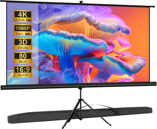 80” Projector Screen met Statief 16:9 4K HD Projectiescherm 160° Instelbare Kijkhoek voor Thuisbioscoop, Vergaderruimte, Bruiloften