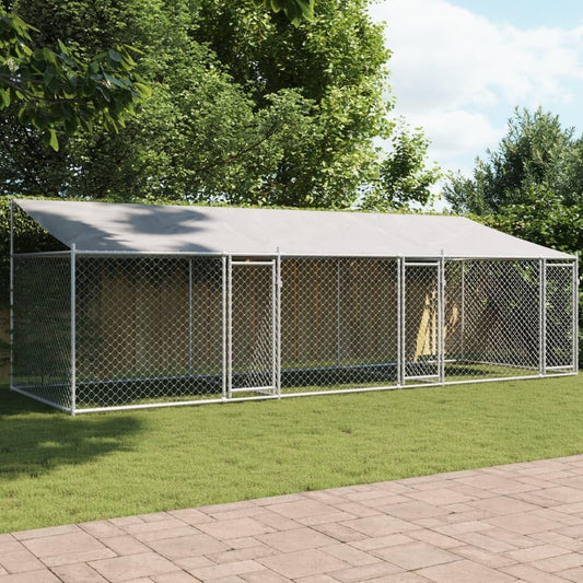 Chicken Coop for Small Animals, Cage, Chicken Coop, Outdoor Enclosure with Roof and Doors, Grey, 6 x 2 x 2 m, Galvanised Steel - QUORE