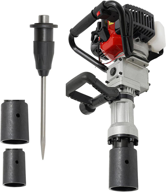 OUKANING Petrol fence post with φ55 mm φ70 mm sleeves & chisels - ramapper with 32.7 cc engine, post ram, rama apparatus 1000 W, 2230BPM, pole ram, 25-50J impact force for fencing, garden and ground - QUORE