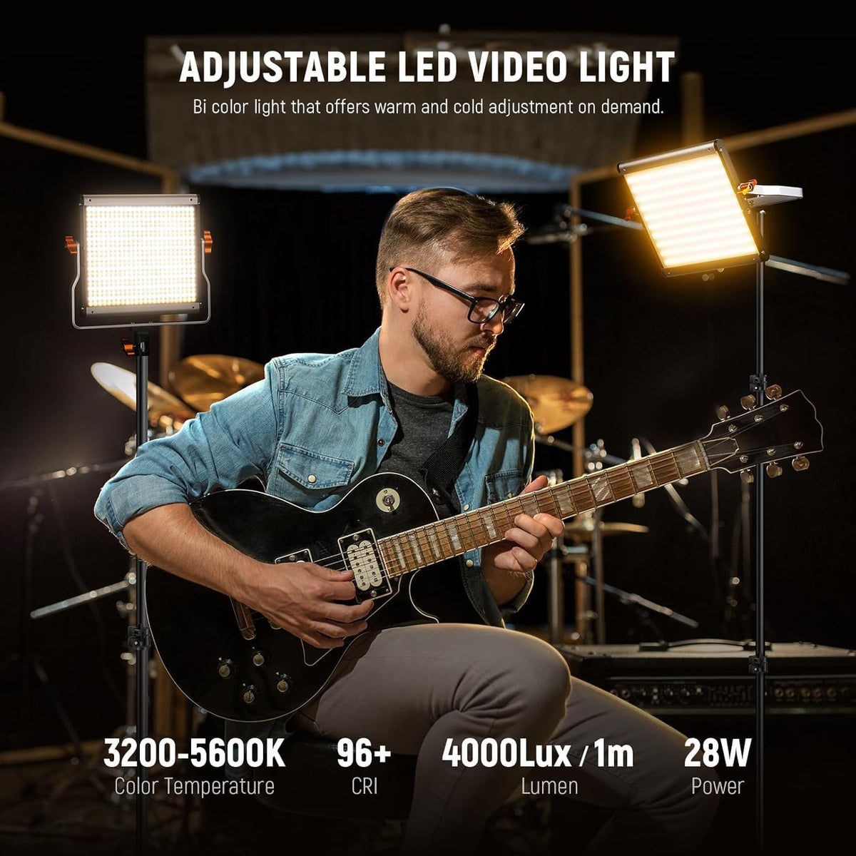 NEEWER Videoverlichtingsset 480, tweekleurig, dimbaar, met 190 cm, 2 statieven en U-houder, led-paneel 3200 K-5600 K, CRI96+ voor YouTube-opname, camera, hoofdlamp