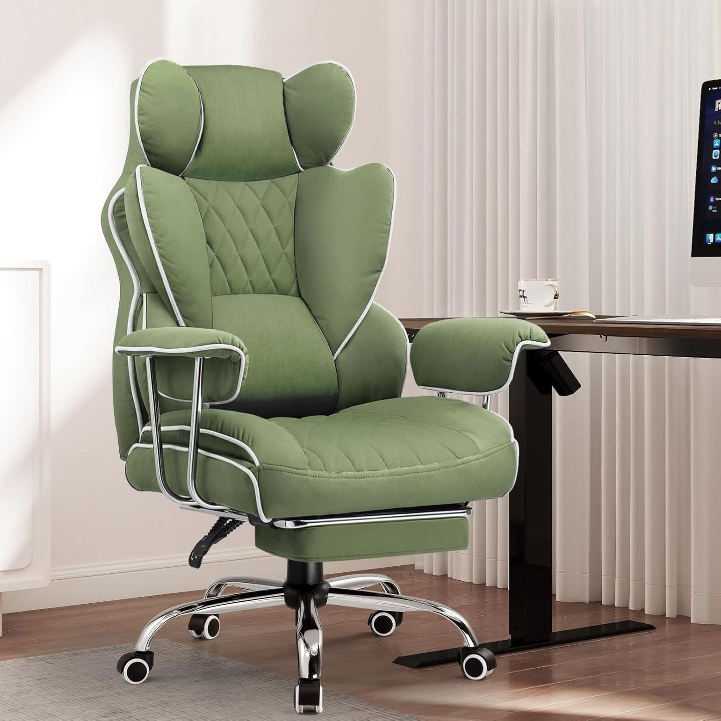 GTPLAYER Ergonomic Gaming Chair, Adjustable Gaming Chair, Office Chair with Footrest, Adjustable Backrest for Work and Play Technological Fabric, Green - QUORE