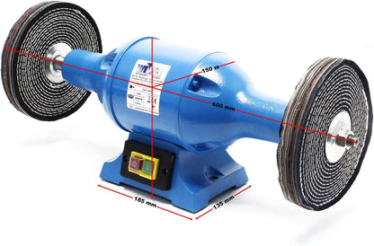 Wiltec polijstmachine 750W met twee polijstschijven Ø 200mm, 2950 rpm dubbele slijpmachine met robuuste behuizing