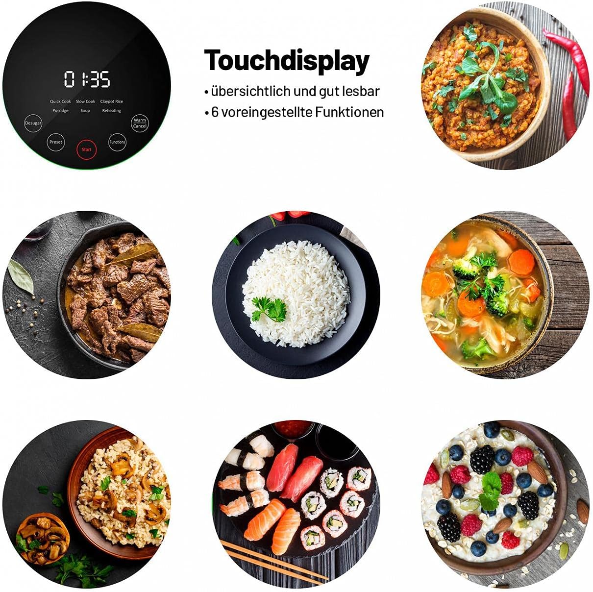 Lauben Low Sugar Rice Cooker rijstkoker met lage zoekfunctie, inhoud 1,5 l, vertraagde start, warm houden, binnencontainer vaatwasmachinebestendig, anti-aanbaklaag (wit)