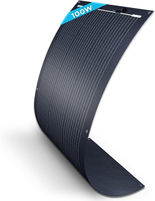 Renogy Flexible Solar Panel, 100W, 12 Volt Semi-Flexible Solar Panels, Bendable, Mono, Off Grid, Solar PV Panel for Marine Motor Housing, Cabin, Van, Car and Uneven Surfaces - QUORE