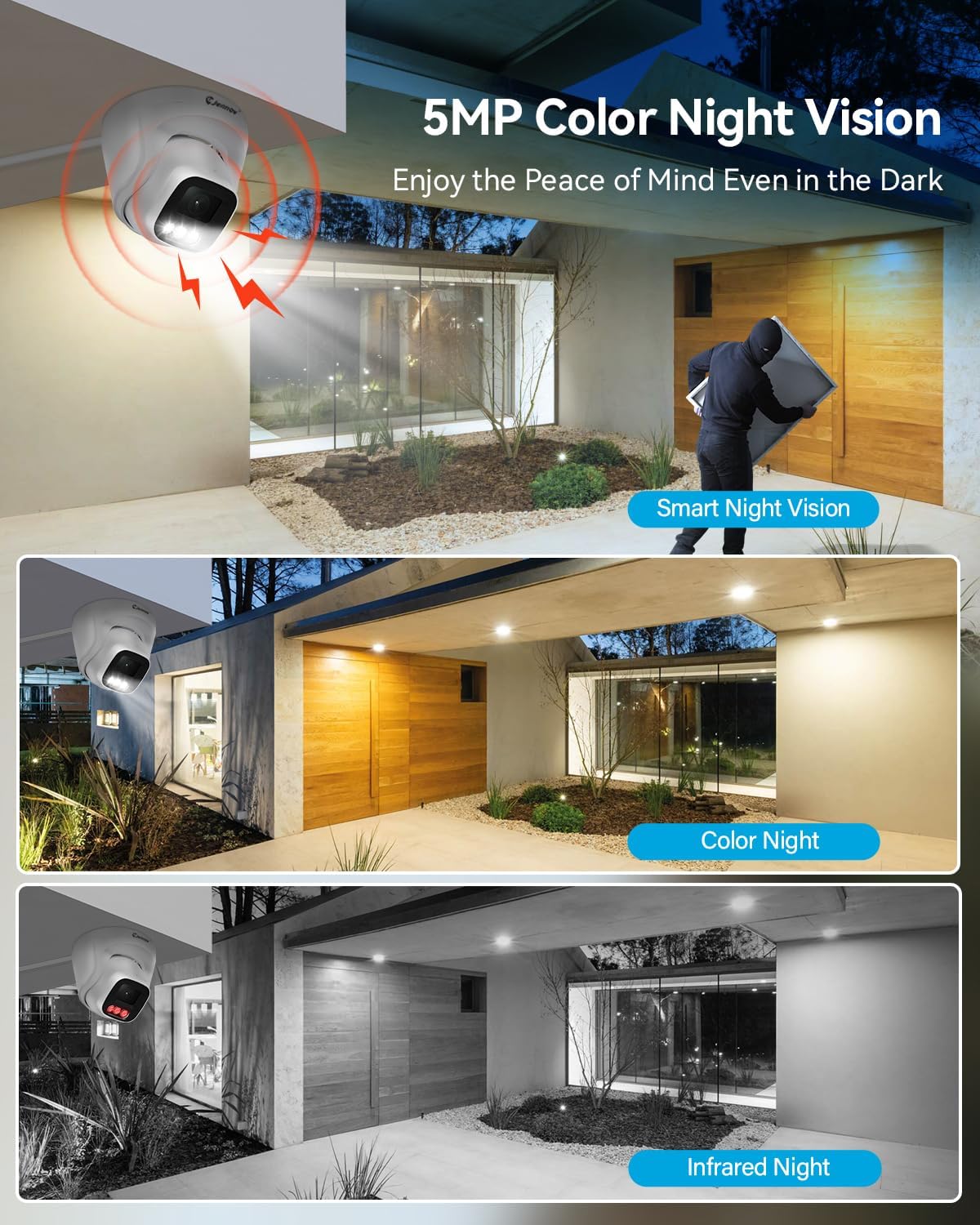5MP Bewakingscameraset – Beveiligingscamera – Toezichtcamera – Buitencamera – WiFi Camera – 10" Monitor – 2 Draadloze Camera’s – AI Persoonherkenning & Geluid-Licht Alarm