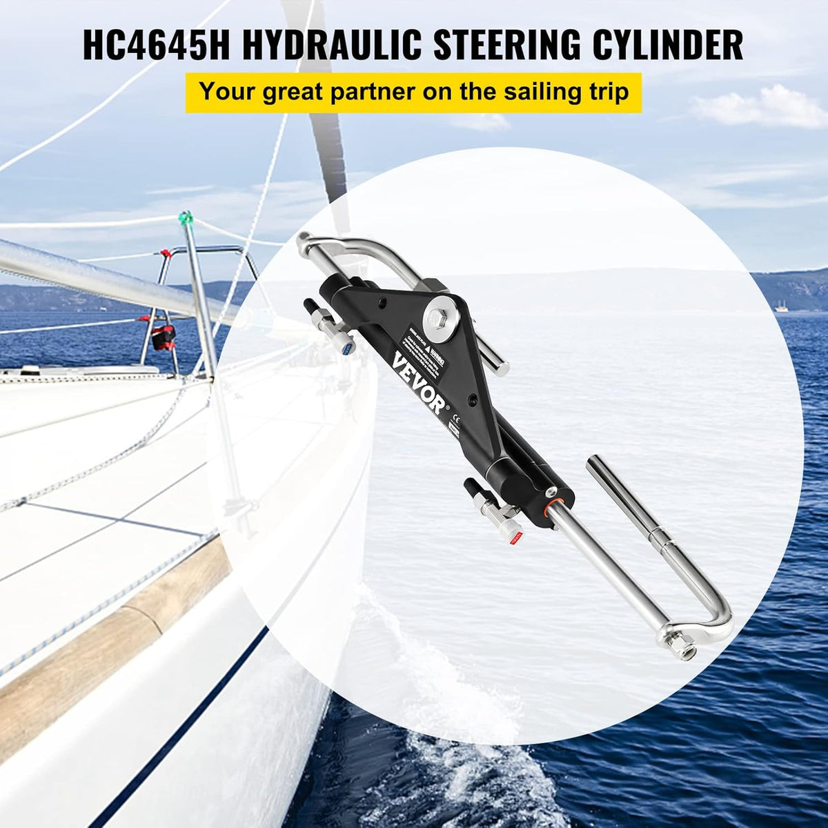 VEVOR Hydraulische Stuurcilinder, HC4645H Front Mount Hydraulische Buitenboordmotor Marine Stuurcilinder, Pak voor tot 150HP Boten Steering