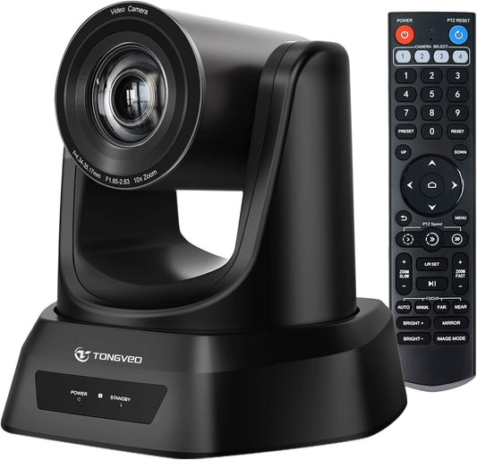 TONGVEO Conferentiecamera, 10 x optische zoom, USB-HDMI 1080P HD PTZ-camera voor teams/zoom, videoconferentie, YouTube OBS Live Streaming (10 x HDMI/USB)