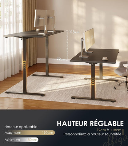 OffiGo in Hoogte Verstelbaar Bureau, 160 cm Elektrisch Bureau, Ergonomisch Bureau met Geheugenfunctie, Hoogte Verstelbaar Gaming Bureau, Modern Computerbureau Voor Thuis, Zwart