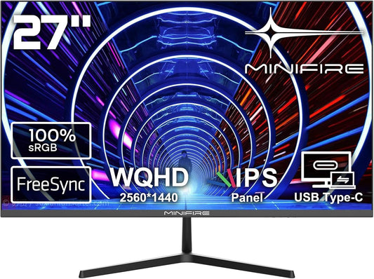 Minifire PC monitor 27 inch QHD – IPS panel, 75 Hz, 1 ms, FreeSync, 100% sRGB, ultra-thin design, DisplayPort, HDMI and USB-C MF27X3AQ - QUORE