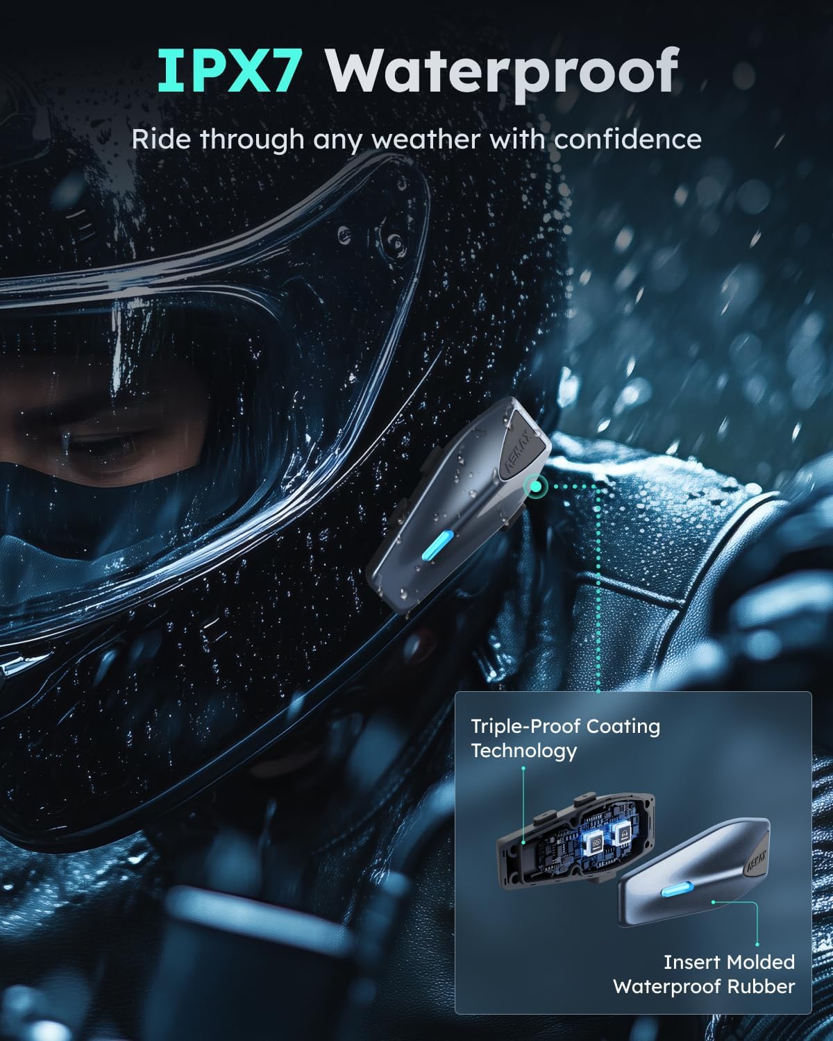ASMAX S1 Motorheadset met spraakbediening, mesh-helm, communicatiesysteem voor 8 bestuurders, bluetooth 5.4 met audio multitasking/muziekdelen/FM-radio-intercom voor sneeuwscooters/ATV, blauw, 2 stuks