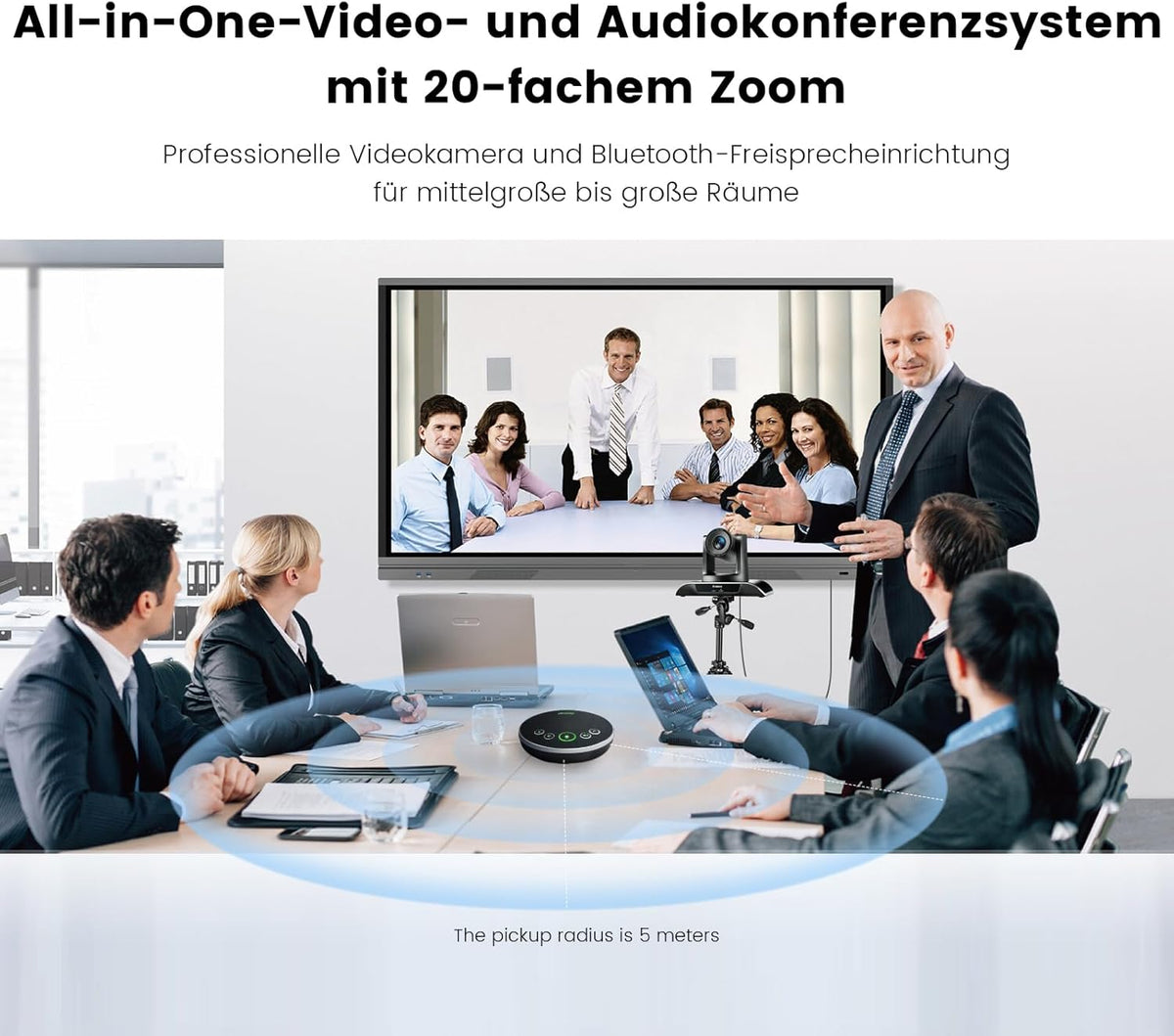 TONGVEO 20-voudige zoom conferentieruimte-camerasysteem, video- en audioconferentiesysteem, 20-voudige optische zoom, USB 3.0, HDMI PTZ-camera en conferentieluidspreker met microfoon voor grote