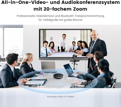 TONGVEO 20-voudige zoom conferentieruimte-camerasysteem, video- en audioconferentiesysteem, 20-voudige optische zoom, USB 3.0, HDMI PTZ-camera en conferentieluidspreker met microfoon voor grote