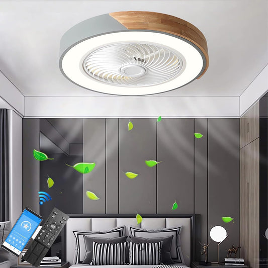 Wooden Ceiling Fan with Light and Remote Control App Modern LED Ceiling Fan with Lights Silent Fan Dimmable Ceiling Light for Bedroom, Living Room, Children's Room, Dining Room - QUORE