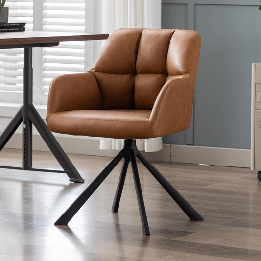 chairus Office Chair PU Leather Recliner Upholstered Home Office Chair 360° Swivel Office Chair with Metal Legs (Brown_1) - QUORE