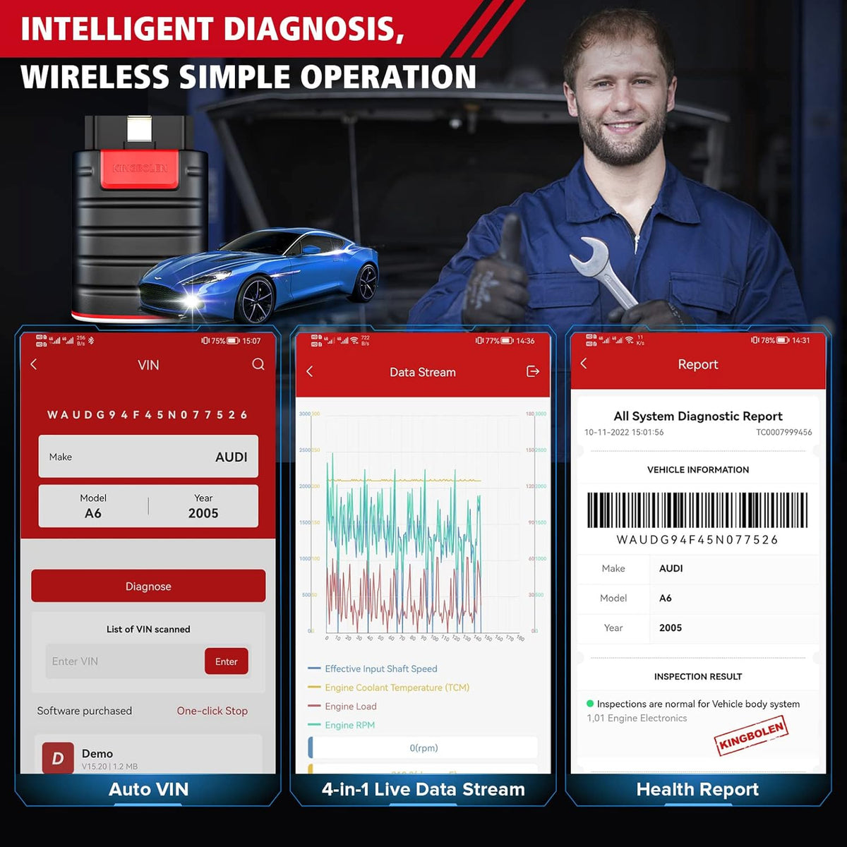 KINGBOLEN Ediag OBD2 Scanner Bluetooth, volledig systeem draadloze autoscanner met actieve tests, ECU-codering, 16 resets, olie/rem/EPB/TPMS, DPF-regeneratietool 1 jaar gratis update.
