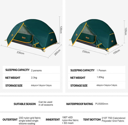 Campingtent, ultralichte koepeltent, waterdicht en winddicht, geschikt voor drie seizoenen, compact formaat, ideaal voor wandelen, kamperen en buitenactiviteiten