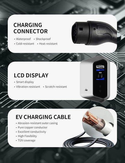 EV-oplader – Elektrische Autolader – Draagbare Laadkabel – Thuislader – Laadstation – 7 kW Enkelfasig – 10 Meter Kabel