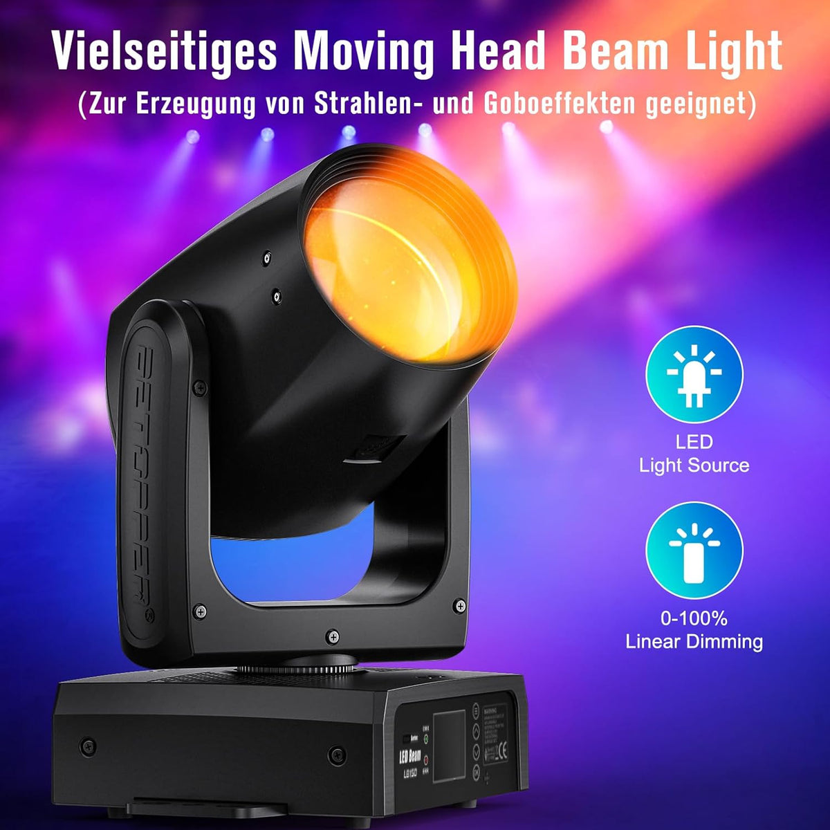 150W Moving Head DJ Licht, BETOPPER Mini LED podiumlicht, RGBW Roto Prisma Beam Licht, geluid geactiveerd & DMX-512 control schijnwerper voor feest, bar, club, DJ podiumverlichting, 1 stuk