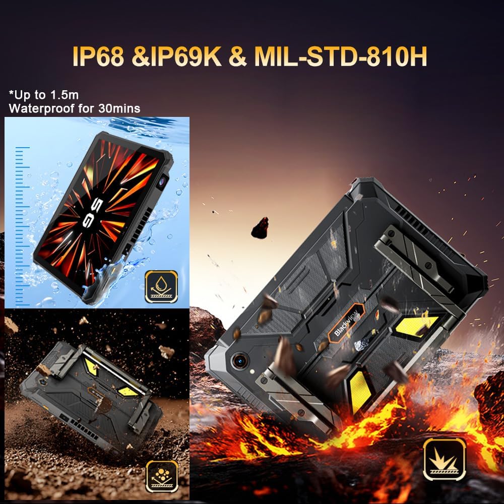 Blackview Active12 Pro tablet, 30.000 mAh, robuust, met projector, 36 GB + 256 GB/2 TB Android 15 tablet, onbreekbaar, 5G, 11 inch FHD+ 120 Hz, campinglicht, 108 MP + 50 MP, 2 stereo-luidsprekers