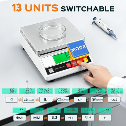 Bonvoisin Lab Schaal Tellen Schaal 0.1g Digitale Nauwkeurige Analytische Elektronische Balans Schaal CE Certificatie Laboratorium Balans met Tellen Functie Precisie Schaal Sieraden Goud Schaal 7500, 0.1g
