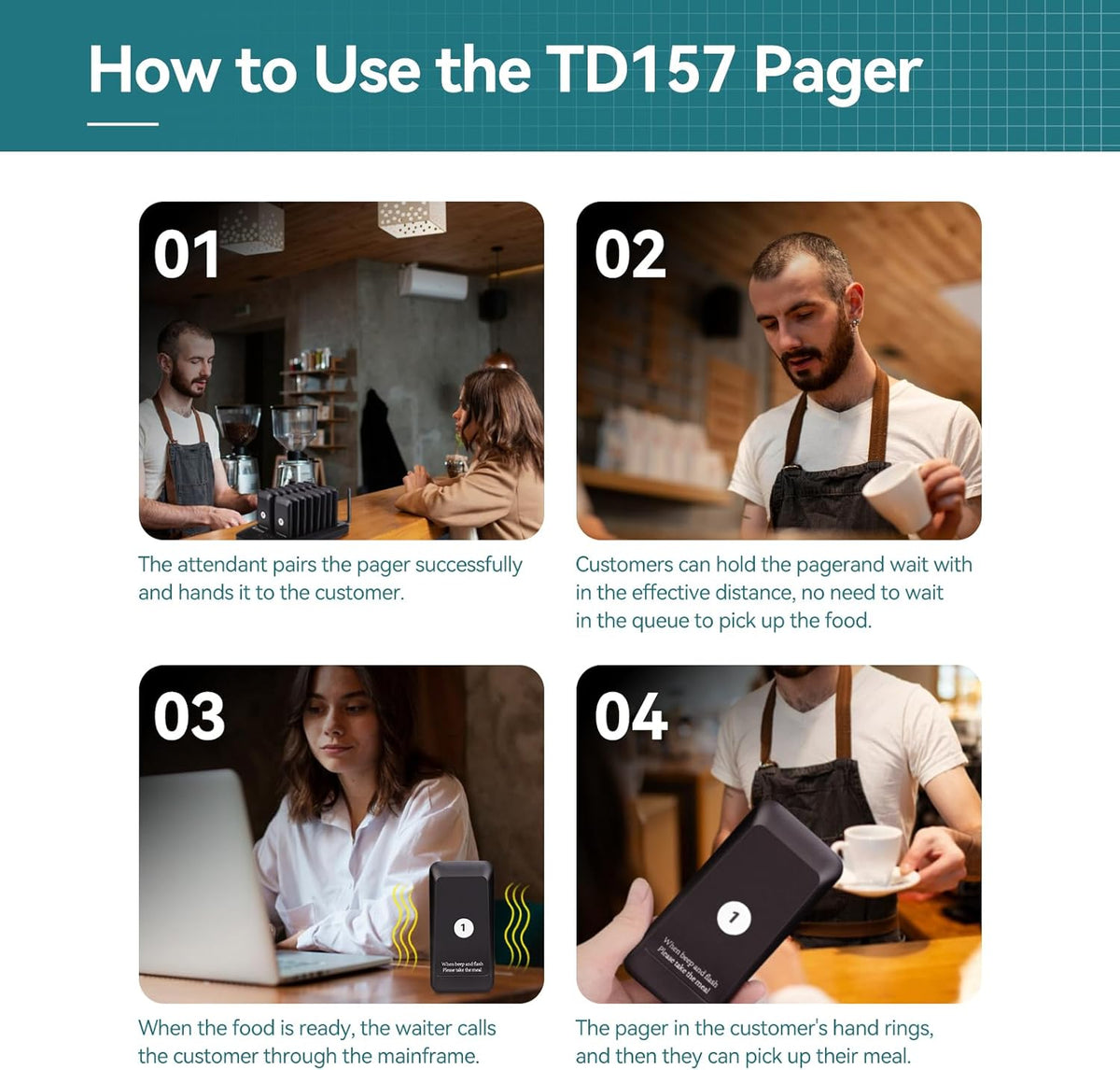 Retekess TD157 Pager Systeem, Oproepsysteem Restaurant, 16 Pagers, 300 mAh 20H, 2 Oproepmodi, Gemakkelijk te Gebruiken, Waterdicht Aanraaktoetsenbord, Semafoonsysteem voor Bar, Ziekenhuis, Hotel