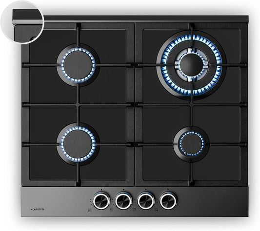 Gaskookplaat – Gasfornuis – Gasstel – Inbouwkookplaat – Kookplaat 4 Branders – 60 cm Breed – 8000 W Vermogen – Vlamuitvalbeveiliging & Elektrische Ontsteking