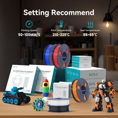 SUNLU Bundle 10 kg PLA Plus filament, meerkleurig, voor 3D-printers, PLA+ filament 1,75 mm, 1 kg/spoel, 10 spoelen, zwart + wit + grijs + rood + klein blauw + groen + lichtgeel + oranje +